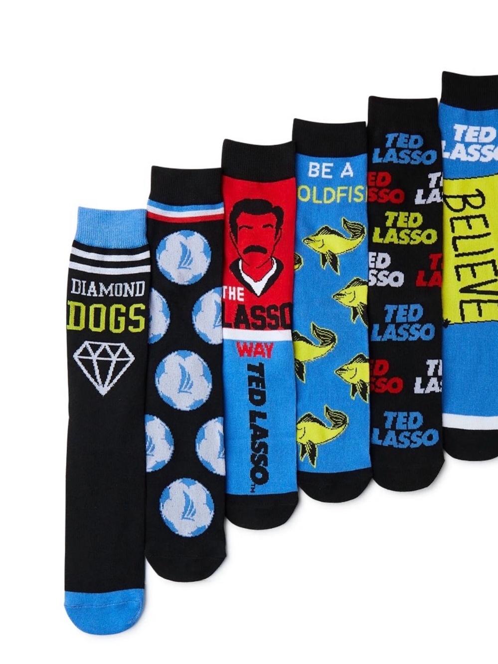 Ted Lasso Themed Men's Crew Socks — Blue & Black 6-Pack